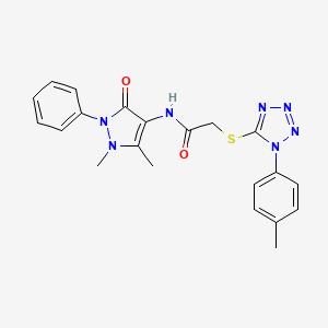 molecular formula C21H21N7O2S B3494018 N-(1,5-dimethyl-3-oxo-2-phenyl-2,3-dihydro-1H-pyrazol-4-yl)-2-{[1-(4-methylphenyl)-1H-tetrazol-5-yl]thio}acetamide 