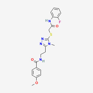 molecular formula C21H22FN5O3S B3494193 N-{2-[5-({2-[(2-fluorophenyl)amino]-2-oxoethyl}sulfanyl)-4-methyl-4H-1,2,4-triazol-3-yl]ethyl}-4-methoxybenzamide 