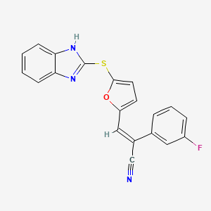 molecular formula C20H12FN3OS B3494243 (2E)-3-[5-(1H-benzimidazol-2-ylsulfanyl)furan-2-yl]-2-(3-fluorophenyl)prop-2-enenitrile 