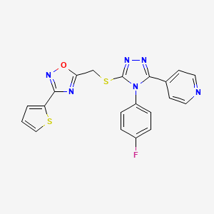 molecular formula C20H13FN6OS2 B3494315 4-[4-(4-fluorophenyl)-5-({[3-(thiophen-2-yl)-1,2,4-oxadiazol-5-yl]methyl}sulfanyl)-4H-1,2,4-triazol-3-yl]pyridine 