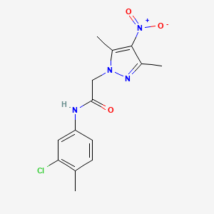 molecular formula C14H15ClN4O3 B3494345 N-(3-chloro-4-methylphenyl)-2-(3,5-dimethyl-4-nitro-1H-pyrazol-1-yl)acetamide 