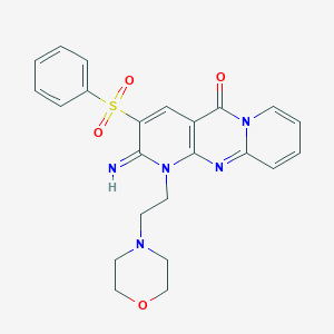 molecular formula C23H23N5O4S B349447 5-(Benzenesulfonyl)-6-imino-7-(2-morpholin-4-ylethyl)-1,7,9-triazatricyclo[8.4.0.03,8]tetradeca-3(8),4,9,11,13-pentaen-2-one CAS No. 606962-20-3