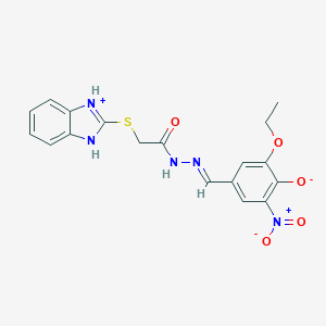 molecular formula C18H17N5O5S B349451 4-[(E)-[[2-(1H-benzimidazol-3-ium-2-ylsulfanyl)acetyl]hydrazinylidene]methyl]-2-ethoxy-6-nitrophenolate 