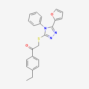 molecular formula C22H19N3O2S B3494512 1-(4-ETHYLPHENYL)-2-{[5-(FURAN-2-YL)-4-PHENYL-4H-1,2,4-TRIAZOL-3-YL]SULFANYL}ETHAN-1-ONE 