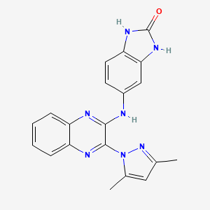 molecular formula C20H17N7O B3494602 5-{[3-(3,5-DIMETHYL-1H-PYRAZOL-1-YL)-2-QUINOXALINYL]AMINO}-1,3-DIHYDRO-2H-1,3-BENZIMIDAZOL-2-ONE 