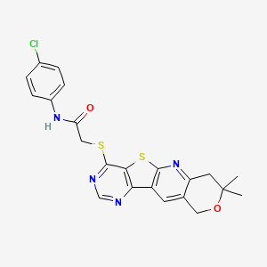 N-(4-chlorophenyl)-2-[(5,5-dimethyl-6-oxa-17-thia-2,12,14-triazatetracyclo[8.7.0.03,8.011,16]heptadeca-1,3(8),9,11,13,15-hexaen-15-yl)sulfanyl]acetamide