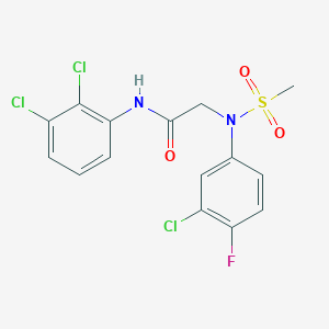 molecular formula C15H12Cl3FN2O3S B3494797 N~2~-(3-chloro-4-fluorophenyl)-N~1~-(2,3-dichlorophenyl)-N~2~-(methylsulfonyl)glycinamide 