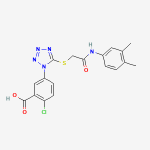 molecular formula C18H16ClN5O3S B3494893 2-chloro-5-[5-({2-[(3,4-dimethylphenyl)amino]-2-oxoethyl}thio)-1H-tetrazol-1-yl]benzoic acid 