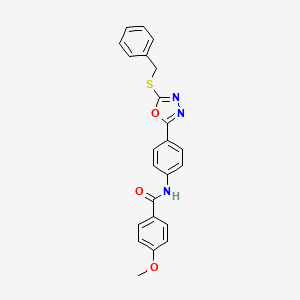 molecular formula C23H19N3O3S B3494972 N-{4-[5-(benzylthio)-1,3,4-oxadiazol-2-yl]phenyl}-4-methoxybenzamide 