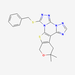 3-benzylsulfanyl-15,15-dimethyl-16-oxa-19-thia-2,4,5,7,8,10-hexazapentacyclo[10.7.0.02,6.07,11.013,18]nonadeca-1(12),3,5,8,10,13(18)-hexaene