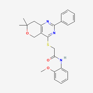 molecular formula C24H25N3O3S B3495007 2-[(7,7-dimethyl-2-phenyl-7,8-dihydro-5H-pyrano[4,3-d]pyrimidin-4-yl)thio]-N-(2-methoxyphenyl)acetamide 