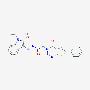 molecular formula C24H19N5O3S B349512 N'-(1-ethyl-2-oxo-1,2-dihydro-3H-indol-3-ylidene)-2-(4-oxo-6-phenylthieno[2,3-d]pyrimidin-3(4H)-yl)acetohydrazide 