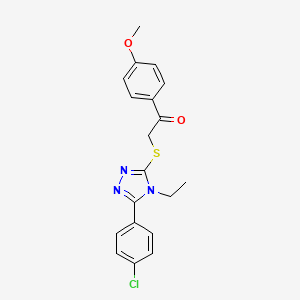 molecular formula C19H18ClN3O2S B3495179 2-{[5-(4-chlorophenyl)-4-ethyl-4H-1,2,4-triazol-3-yl]sulfanyl}-1-(4-methoxyphenyl)ethanone 