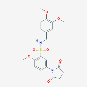 molecular formula C20H22N2O7S B349523 N-(3,4-dimethoxybenzyl)-5-(2,5-dioxopyrrolidin-1-yl)-2-methoxybenzenesulfonamide CAS No. 919694-46-5