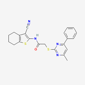 molecular formula C22H20N4OS2 B3495302 N-(3-cyano-4,5,6,7-tetrahydro-1-benzothien-2-yl)-2-[(4-methyl-6-phenyl-2-pyrimidinyl)thio]acetamide 