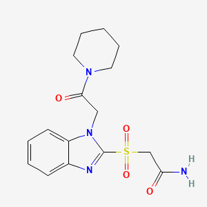 molecular formula C16H20N4O4S B3495394 2-({1-[2-oxo-2-(1-piperidinyl)ethyl]-1H-benzimidazol-2-yl}sulfonyl)acetamide 