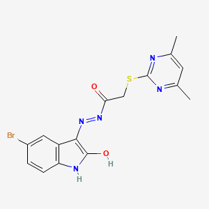 molecular formula C16H14BrN5O2S B3495546 N'-[(3E)-5-Bromo-2-oxo-1,2-dihydro-3H-indol-3-ylidene]-2-[(4,6-dimethyl-2-pyrimidinyl)sulfanyl]acetohydrazide 