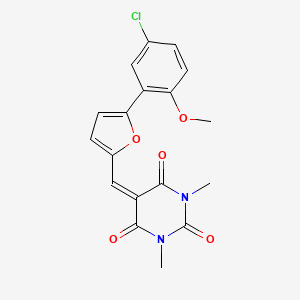 molecular formula C18H15ClN2O5 B3495569 5-{[5-(5-CHLORO-2-METHOXYPHENYL)FURAN-2-YL]METHYLIDENE}-1,3-DIMETHYL-1,3-DIAZINANE-2,4,6-TRIONE 