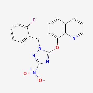 molecular formula C18H12FN5O3 B3495593 8-({1-[(2-FLUOROPHENYL)METHYL]-3-NITRO-1H-1,2,4-TRIAZOL-5-YL}OXY)QUINOLINE 