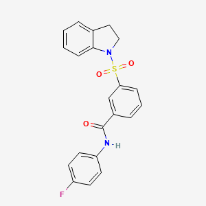 molecular formula C21H17FN2O3S B3495658 3-(2,3-DIHYDRO-1H-INDOL-1-YLSULFONYL)-N~1~-(4-FLUOROPHENYL)BENZAMIDE 