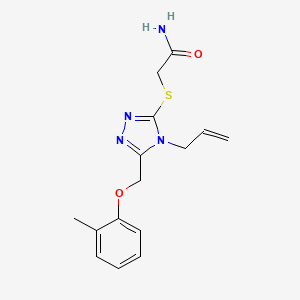 molecular formula C15H18N4O2S B3495729 2-[[5-[(2-Methylphenoxy)methyl]-4-prop-2-enyl-1,2,4-triazol-3-yl]sulfanyl]acetamide 