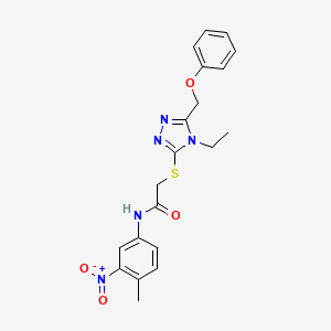 molecular formula C20H21N5O4S B3495735 2-{[4-ethyl-5-(phenoxymethyl)-4H-1,2,4-triazol-3-yl]sulfanyl}-N-(4-methyl-3-nitrophenyl)acetamide 