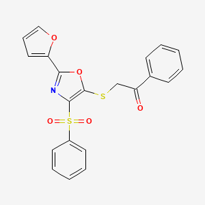 molecular formula C21H15NO5S2 B3495932 2-((2-(Furan-2-yl)-4-(phenylsulfonyl)oxazol-5-yl)thio)-1-phenylethanone 