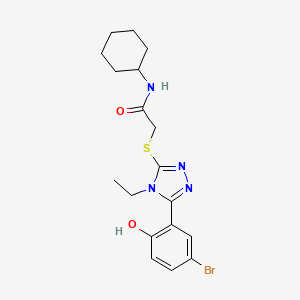 molecular formula C18H23BrN4O2S B3496025 2-{[5-(5-bromo-2-hydroxyphenyl)-4-ethyl-4H-1,2,4-triazol-3-yl]thio}-N-cyclohexylacetamide 