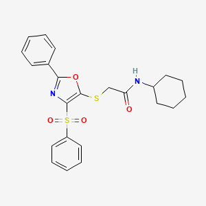 molecular formula C23H24N2O4S2 B3496046 2-{[4-(Benzenesulfonyl)-2-phenyl-1,3-oxazol-5-YL]sulfanyl}-N-cyclohexylacetamide 