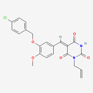 molecular formula C22H19ClN2O5 B3496095 (5Z)-5-[[3-[(4-chlorophenyl)methoxy]-4-methoxyphenyl]methylidene]-1-prop-2-enyl-1,3-diazinane-2,4,6-trione 