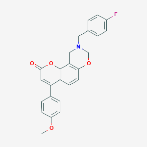 molecular formula C25H20FNO4 B349611 9-(4-fluorobenzyl)-4-(4-methoxyphenyl)-9,10-dihydro-2H,8H-chromeno[8,7-e][1,3]oxazin-2-one CAS No. 853892-92-9