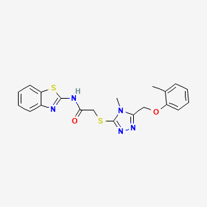 molecular formula C20H19N5O2S2 B3496180 N-(1,3-benzothiazol-2-yl)-2-({4-methyl-5-[(2-methylphenoxy)methyl]-4H-1,2,4-triazol-3-yl}sulfanyl)acetamide 