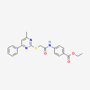 molecular formula C22H21N3O3S B3496231 ethyl 4-({[(4-methyl-6-phenyl-2-pyrimidinyl)thio]acetyl}amino)benzoate 