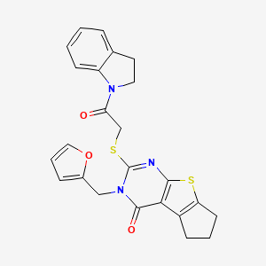 molecular formula C24H21N3O3S2 B3496313 2-{[2-(2,3-dihydro-1H-indol-1-yl)-2-oxoethyl]thio}-3-(2-furylmethyl)-3,5,6,7-tetrahydro-4H-cyclopenta[4,5]thieno[2,3-d]pyrimidin-4-one 