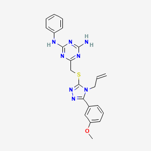 molecular formula C22H22N8OS B3496360 6-({[4-allyl-5-(3-methoxyphenyl)-4H-1,2,4-triazol-3-yl]thio}methyl)-N-phenyl-1,3,5-triazine-2,4-diamine 