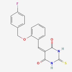 molecular formula C18H13FN2O3S B3496611 5-{2-[(4-fluorobenzyl)oxy]benzylidene}-2-thioxodihydro-4,6(1H,5H)-pyrimidinedione 