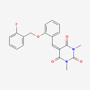 molecular formula C20H17FN2O4 B3496618 5-{2-[(2-fluorobenzyl)oxy]benzylidene}-1,3-dimethyl-2,4,6(1H,3H,5H)-pyrimidinetrione 