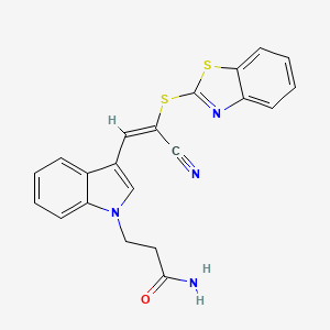 molecular formula C21H16N4OS2 B3496661 3-{3-[2-(1,3-benzothiazol-2-ylthio)-2-cyanovinyl]-1H-indol-1-yl}propanamide 