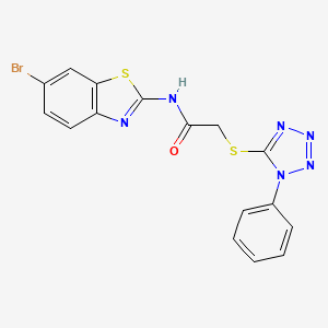 molecular formula C16H11BrN6OS2 B3496733 N-(6-bromo-1,3-benzothiazol-2-yl)-2-[(1-phenyl-1H-tetrazol-5-yl)thio]acetamide 