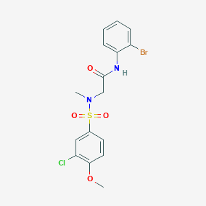 molecular formula C16H16BrClN2O4S B3496915 N~1~-(2-bromophenyl)-N~2~-[(3-chloro-4-methoxyphenyl)sulfonyl]-N~2~-methylglycinamide 