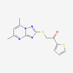 molecular formula C13H12N4OS2 B3497041 2-[(5,7-dimethyl[1,2,4]triazolo[1,5-a]pyrimidin-2-yl)thio]-1-(2-thienyl)ethanone 