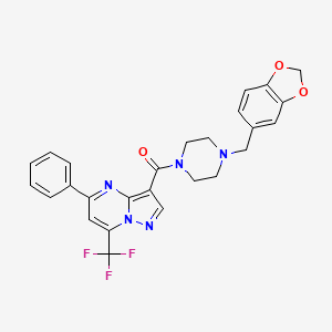 molecular formula C26H22F3N5O3 B3497129 3-{[4-(1,3-benzodioxol-5-ylmethyl)-1-piperazinyl]carbonyl}-5-phenyl-7-(trifluoromethyl)pyrazolo[1,5-a]pyrimidine 