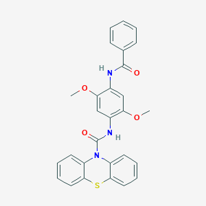 molecular formula C28H23N3O4S B3497227 N-[4-(benzoylamino)-2,5-dimethoxyphenyl]-10H-phenothiazine-10-carboxamide 