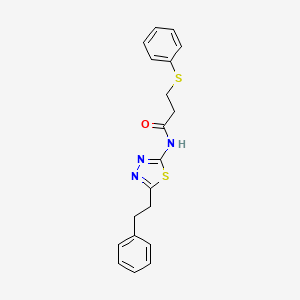 molecular formula C19H19N3OS2 B3497394 N-[5-(2-phenylethyl)-1,3,4-thiadiazol-2-yl]-3-(phenylthio)propanamide 