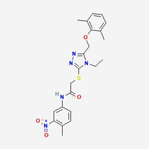 molecular formula C22H25N5O4S B3497694 2-({5-[(2,6-dimethylphenoxy)methyl]-4-ethyl-4H-1,2,4-triazol-3-yl}thio)-N-(4-methyl-3-nitrophenyl)acetamide 