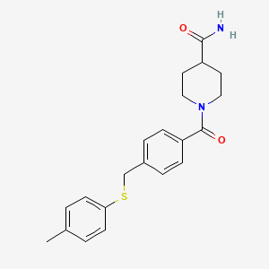 molecular formula C21H24N2O2S B3497879 1-(4-{[(4-methylphenyl)thio]methyl}benzoyl)-4-piperidinecarboxamide 