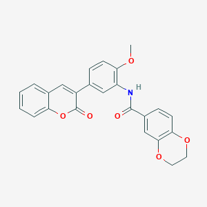 N-[2-methoxy-5-(2-oxo-2H-chromen-3-yl)phenyl]-2,3-dihydro-1,4-benzodioxine-6-carboxamide