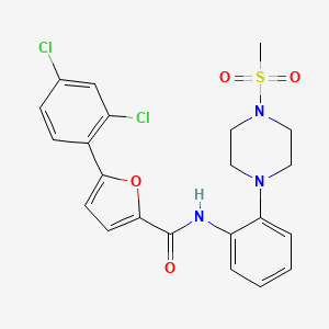 molecular formula C22H21Cl2N3O4S B3498229 5-(2,4-dichlorophenyl)-N-{2-[4-(methylsulfonyl)-1-piperazinyl]phenyl}-2-furamide 