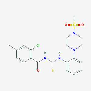 molecular formula C20H23ClN4O3S2 B3498327 2-chloro-4-methyl-N-[({2-[4-(methylsulfonyl)-1-piperazinyl]phenyl}amino)carbonothioyl]benzamide 