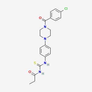 molecular formula C21H23ClN4O2S B3498331 N-[({4-[4-(4-chlorobenzoyl)-1-piperazinyl]phenyl}amino)carbonothioyl]propanamide 